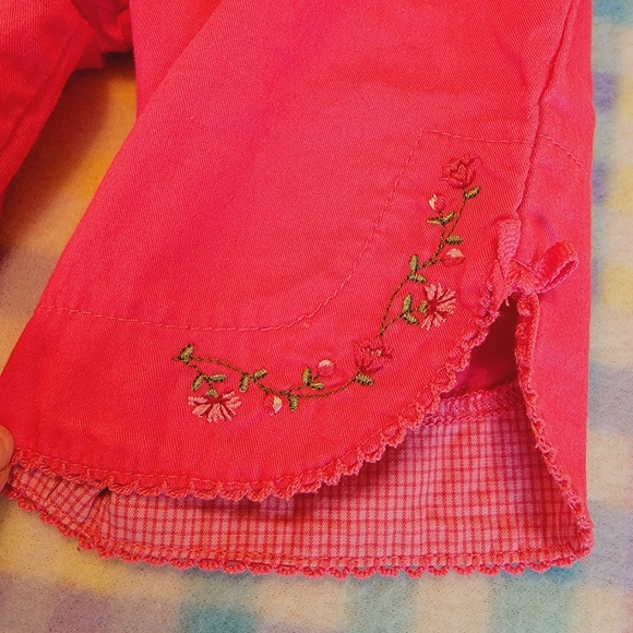 CARTER'S ♡ 2pc Coral 'n White Mini Floral|Bow Top 'n Embroidered Pants Outfit 3M - Picture 5 of 15